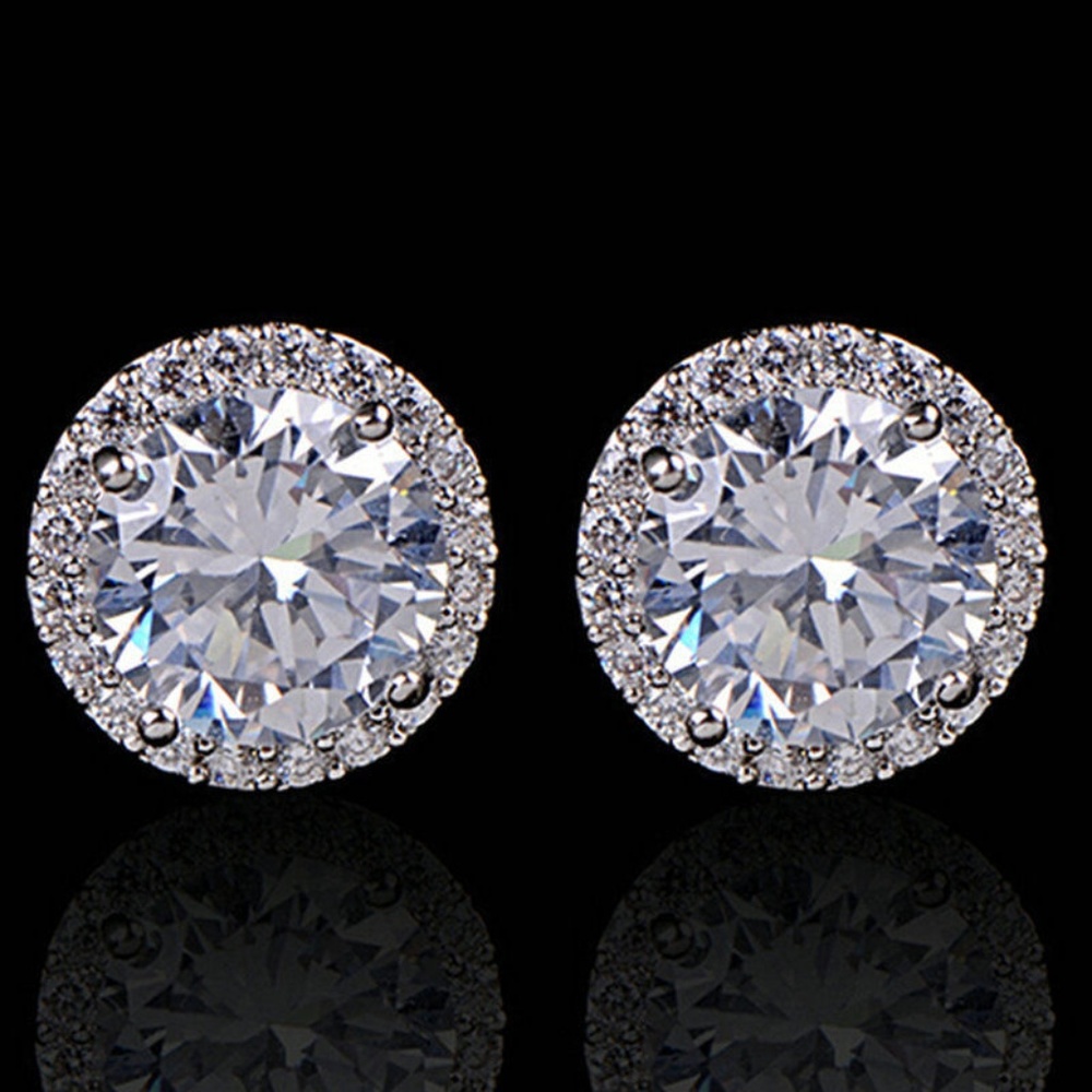 Women's 18K White Gold Plated Ear Stud Earrings - Picture 2 of 6